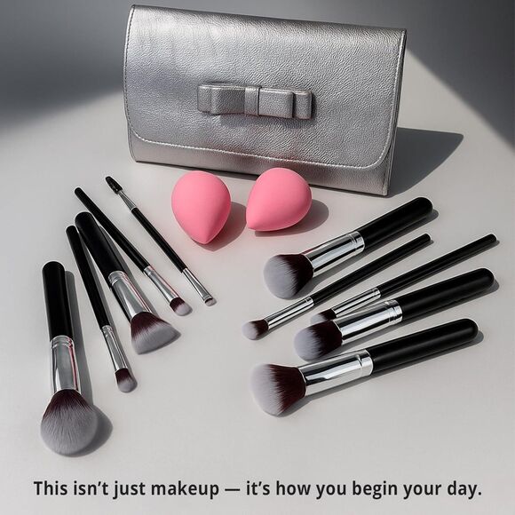 Beakey 10+2 PCS Premium Brushes & Blender Sponges With Portable Makeup Bag - Picture 3 of 5